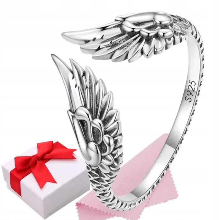 Pierścionek srebrny SKRZYDŁA regulowany +pudełko