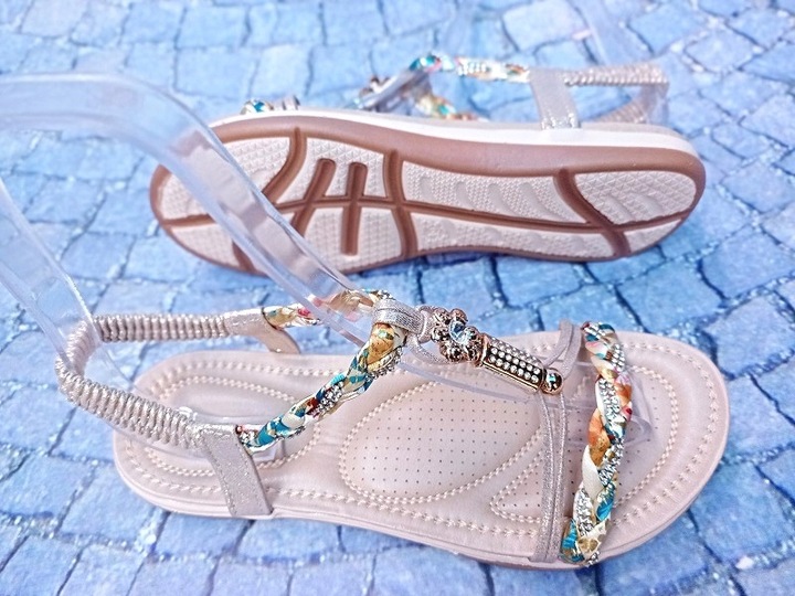 PIĘKNE SANDAŁKI z GUMKĄ Gold r.38