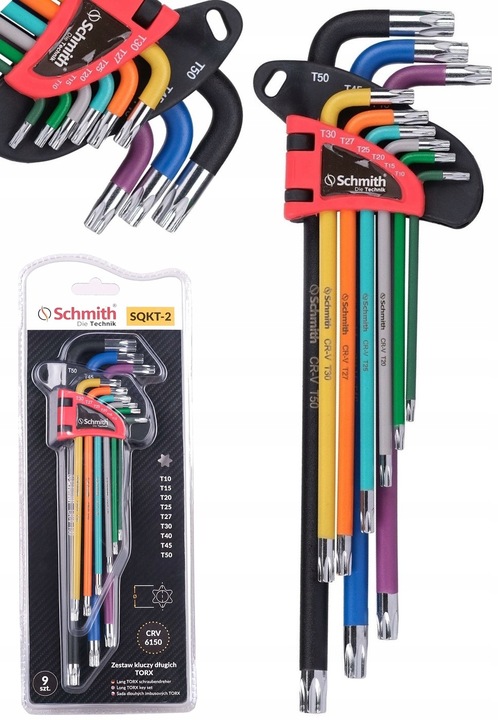KLUCZE IMBUSOWE TORX DŁUGIE IMBUS T10-T50 ZESTAW 9szt Z OTWOREM SCHMITH