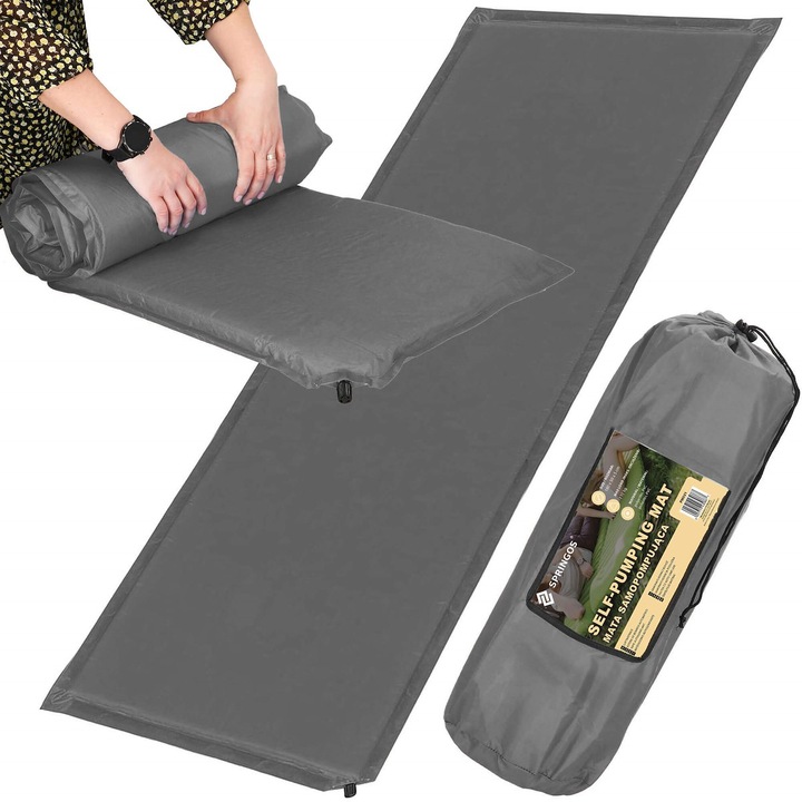 MATA SAMOPOMPUJĄCA KARIMATA 180x50cm MĘKKA SZARA GRUBA Z POKROWCEM MATERAC