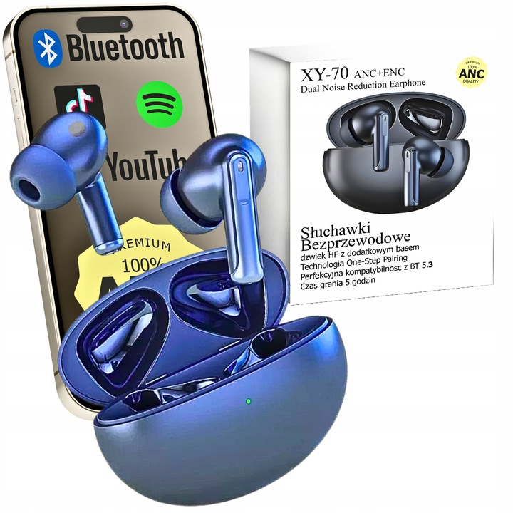 SŁUCHAWKI BEZPRZEWODOWE DOUSZNE ANC + ENC XY-70 DWA MIKROFONY WODOODPORNE