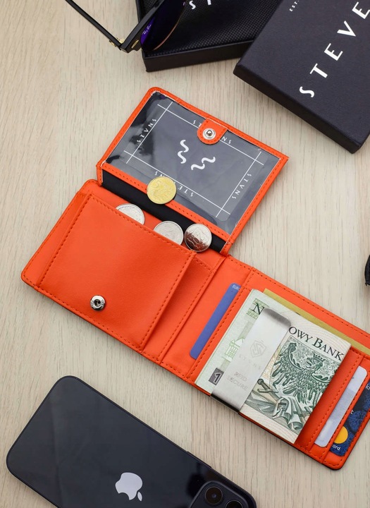 STEVENS Męski Portfel Skórzany Slim 1,5cm Klips RFID Na Karty Drobne Q2