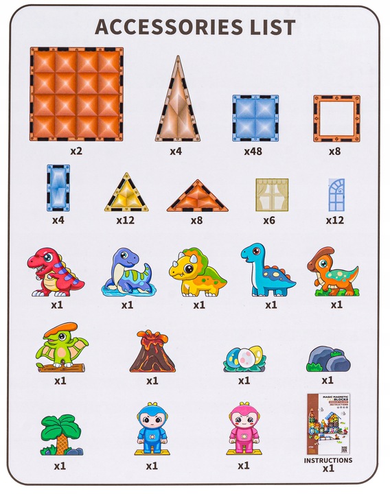 KLOCKI Kafelki KONSTRUKCYJNE MAGNETYCZNE DINOZAURY Zestaw Klocków 116 elem