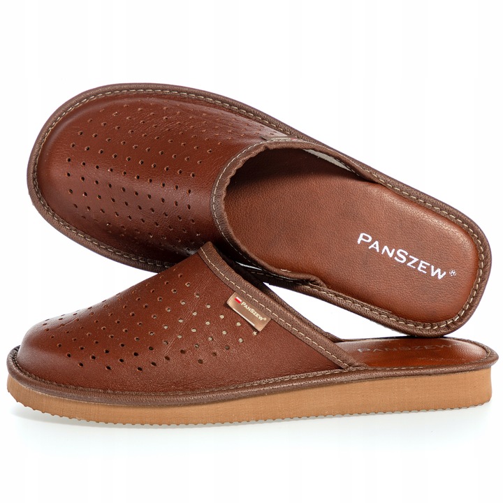 PanSzew Kapcie Męskie SKÓRZANE Pantofle KLASYCZNE z Dziurkami 40-46