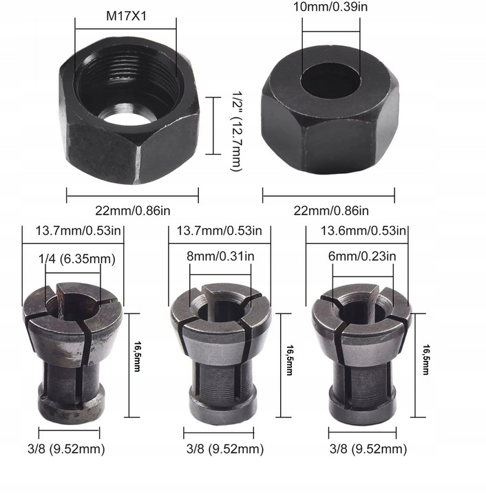 3 x TULEJA ,1 x nakrętki /REDUKCJA 6 ,8 ,6,35mm wys 16,5mm