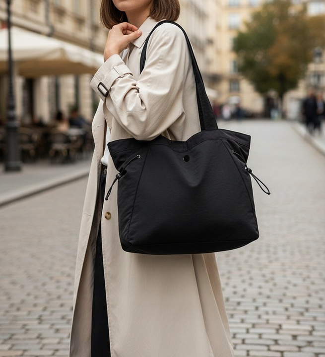 TORBA NA RAMIĘ DAMSKA CZARNA MIEJSKA NA ZAMEK PRAKTYCZNA POJEMNA LEKKA