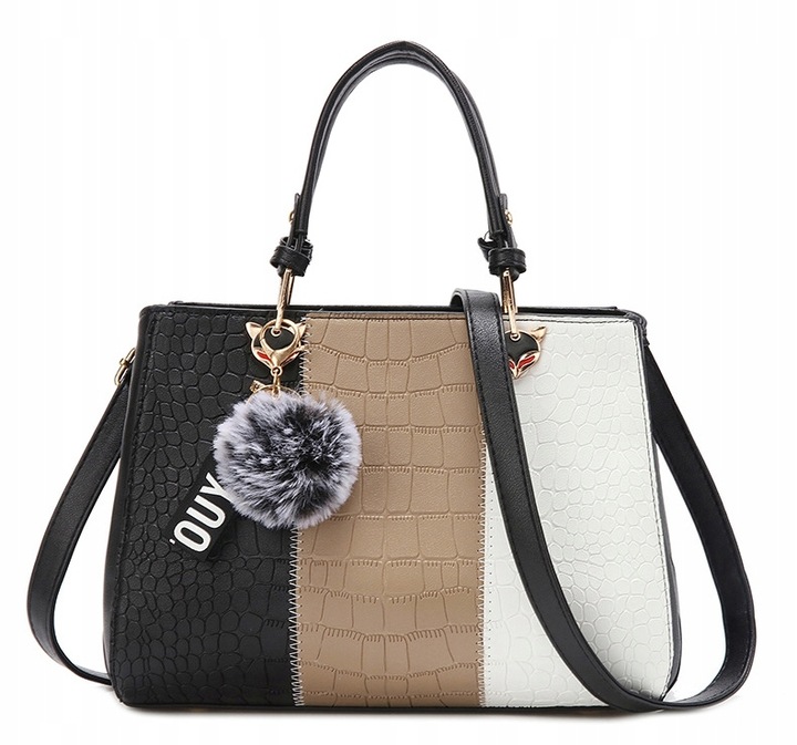 TOREBKA DAMSKA KUFEREK CZARNY BEŻ DO RĘKI NA RAMIĘ LISTONOSZKA WĄŻ