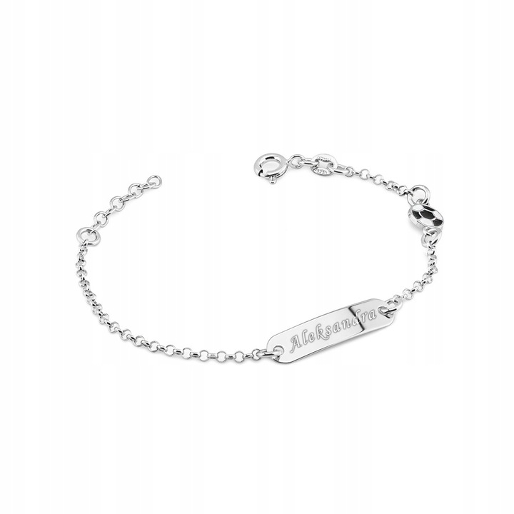 SREBRNA BRANSOLETKA Dziecięca pr. 925 Blaszka Pod Grawer i PIŁKA + Pudełko