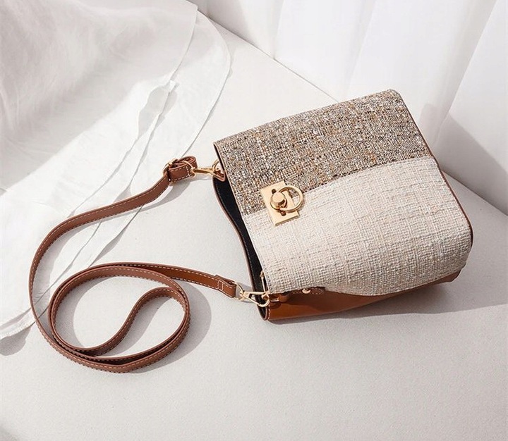 Torebka Damska na Ramię Brązowa Kremowa Jasna Elegancka Pojemna Wizytowa