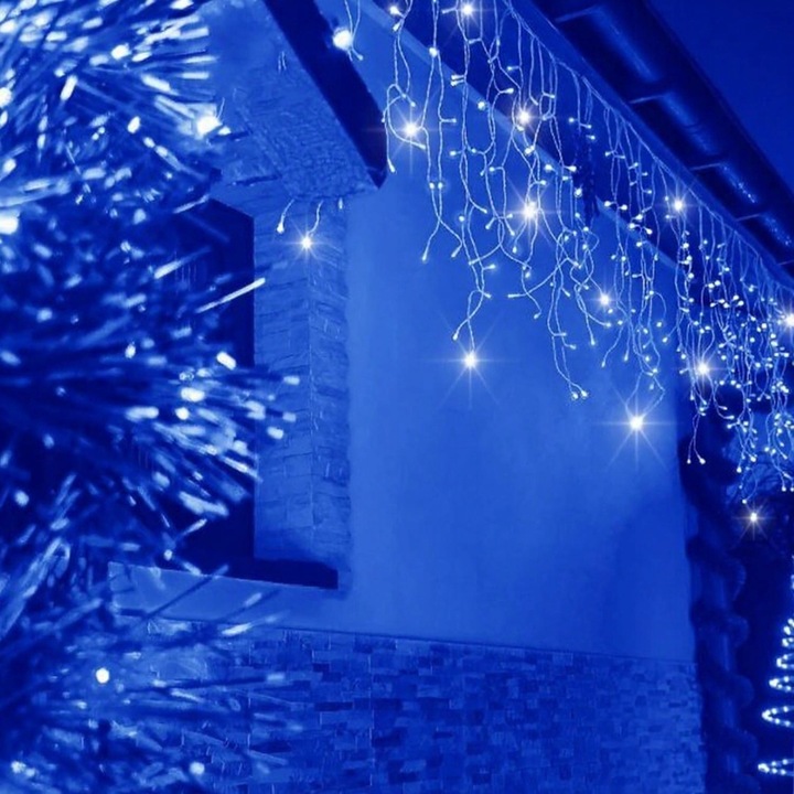 SOPLE 500 LED KURTYNA LAMPKI ZEWNĘTRZNE NIEBIESKIE + FLASH ZIMNY BIAŁY 15M