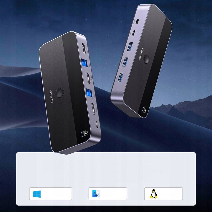 UGREEN PRZEŁĄCZNIK SWITCH KVM 2w1 HDMI USB-A USB-B USB-C MICRO 4K 2X KABEL