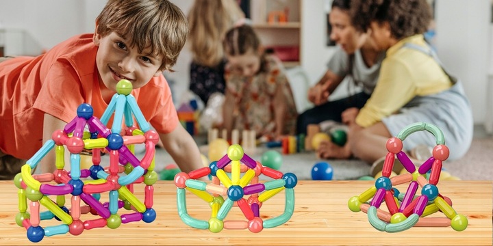Klocki Magnetyczne Konstrukcyjne Edukacyjne Dla Dzieci Duże Elementy 98 El