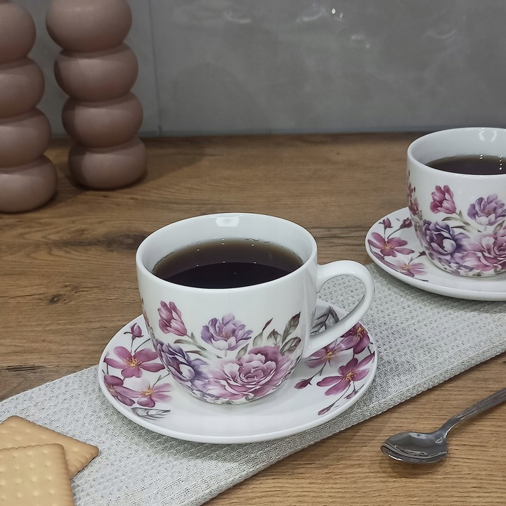 LIVELLO KOMPLET 2 FILIŻANEK PORCELANOWYCH ZE SPODKIEM 250 ML / 14 CM KWIATY