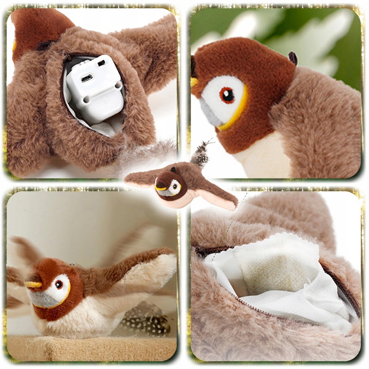 INTERAKTYWNA ZABAWKA DLA KOTA PLUSZOWY PTASZEK PTAK RUCH DŹWIĘK +KOCIMIĘTKA