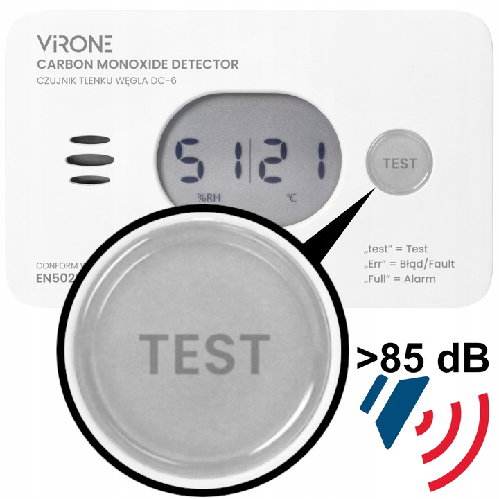 Czujnik Czadu Detektor Tlenku Węgla Czujka CO Termometr 85dB CERTYFIKOWANY