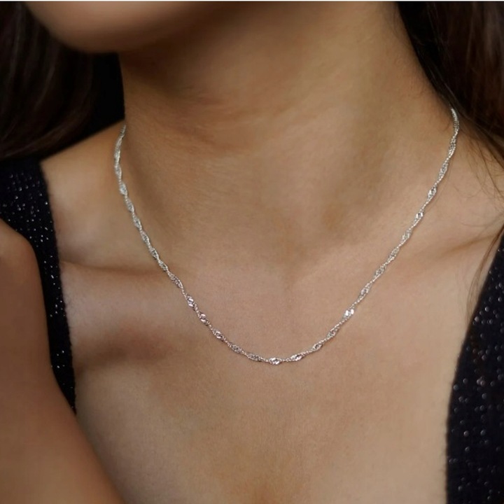 PIĘKNY SREBRNY ŁAŃCUSZEK SINGAPUR SKRĘCANY PR. 925 NA 30 40 50 60 URODZINY