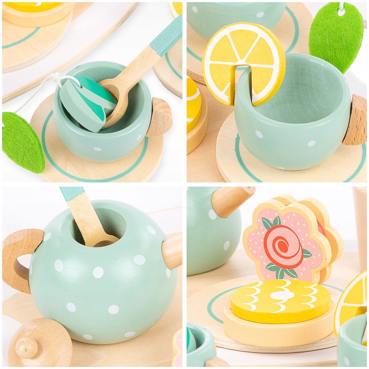 DREWNINAY ZESTAW DO HERBATY DLA DZIECI KINDERPLAY AKCESORIA + TACA