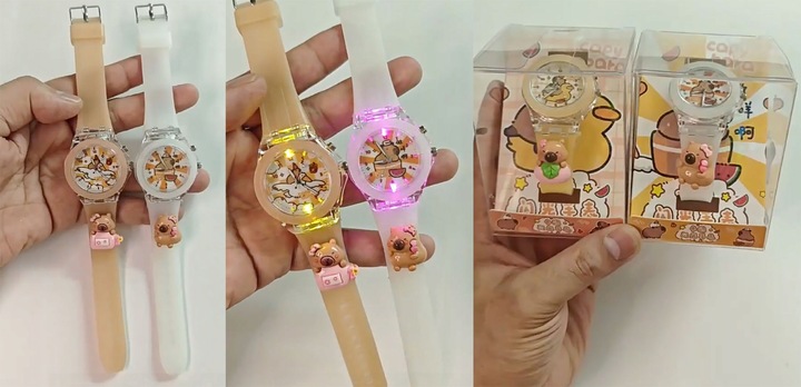 zegarek dziecięcy KAPIBARA dla dziewczynki dzieci ŚWIECĄCY i fosfowyzujący