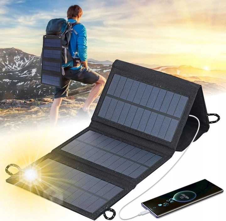 ŁADOWARKA SOLARNA DO TELEFONU 20W SKŁADANY PANEL SŁONECZNY USB IP65