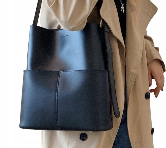 Torebka Damska Szoperka CZARNA Torba na Ramię Pojemna Shopper A4 Eko Skóra