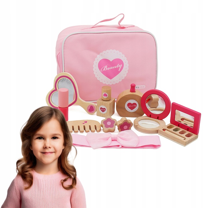KOSMETYCZKA DLA DZIEWCZYNKI DREWNIANY ZESTAW MAŁEJ STYLISTKI