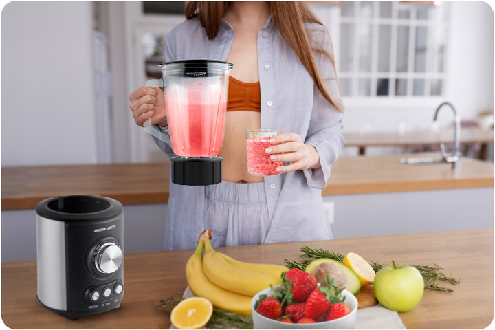 DUŻY BLENDER KIELICHOWY SZKLANY BERDSEN 800W CZARNY 1,5L