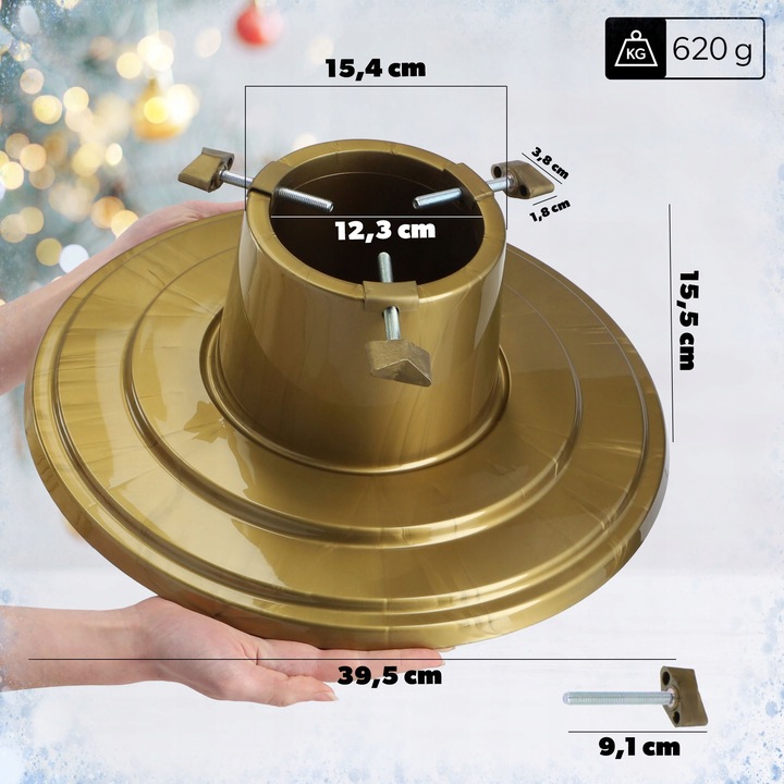 STOJAK POD CHOINKĘ CHOINKOWY PODSTAWKA DRZEWKO 2m POJEMNIK NA WODĘ 1L ZŁOTY