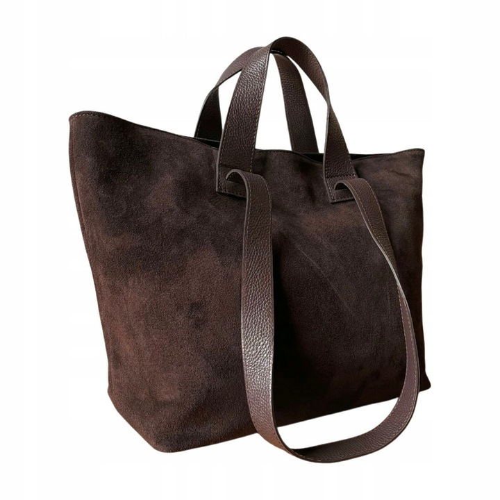 Torebka Włoska CZEKOLADOWA dwustronna SKÓRA ZAMSZ NATURALNY Vera Pelle