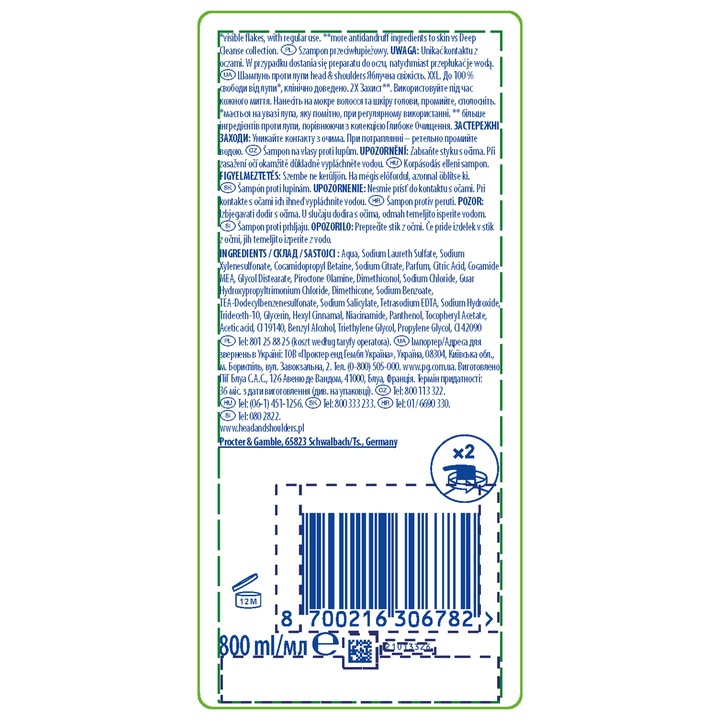 Head & Shoulders Apple Fresh Przeciwłupieżowy szampon do włosów 800ml