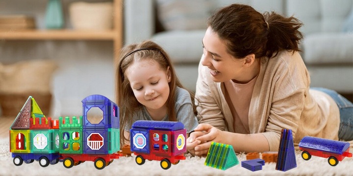 KLOCKI MAGNETYCZNE 3D Edukacyjne DUŻE PANELE Konstrukcyjne ZESTAW 72 el.