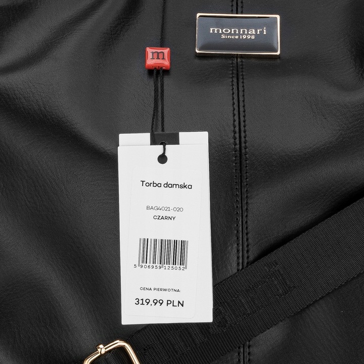 TOREBKA DAMSKA MONNARI Czarna Na Ramię SHOPPER Ćwieki Dżety DŁUGI PASEK