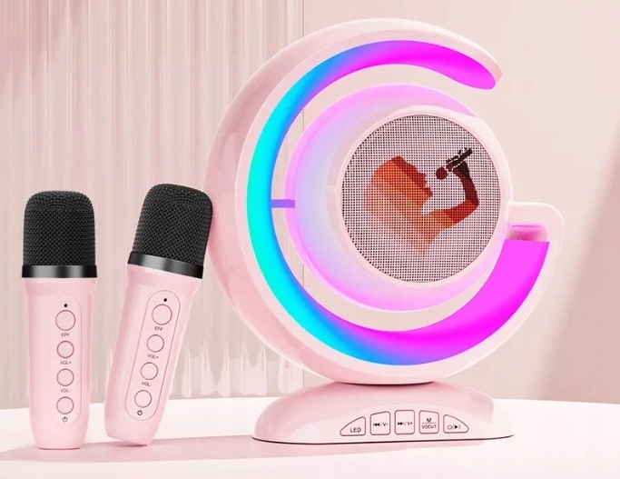 BEZPRZEWODOWY ZESTAW DO KARAOKE DLA DZIECI BLUETOOTH GŁOŚNIK + 2 MIKROFONY