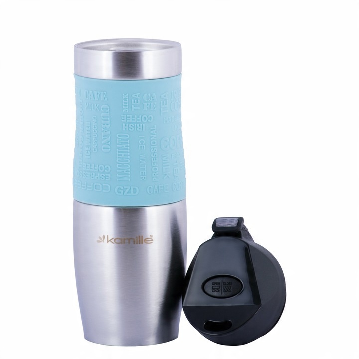 KUBEK TERMICZNY TERMOS STALOWY 100% SZCZELNY pojemny bidon KAMILLE 480 ml