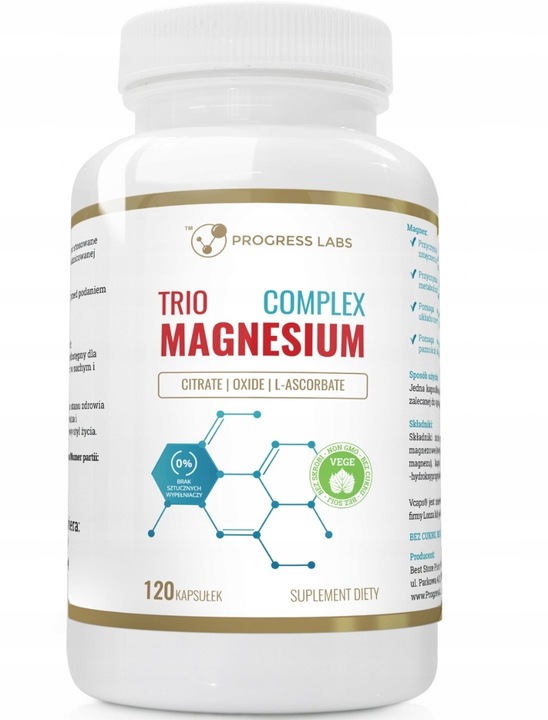 Progress Labs Trio Magnesium Complex 120 kaps Zmęczenie Kości Skóra Vege
