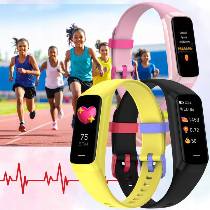 Zegarek dziecięcy SMARTWATCH AMOLED SMARTBAND FIT SMS KROKI PULS TERMOMETR