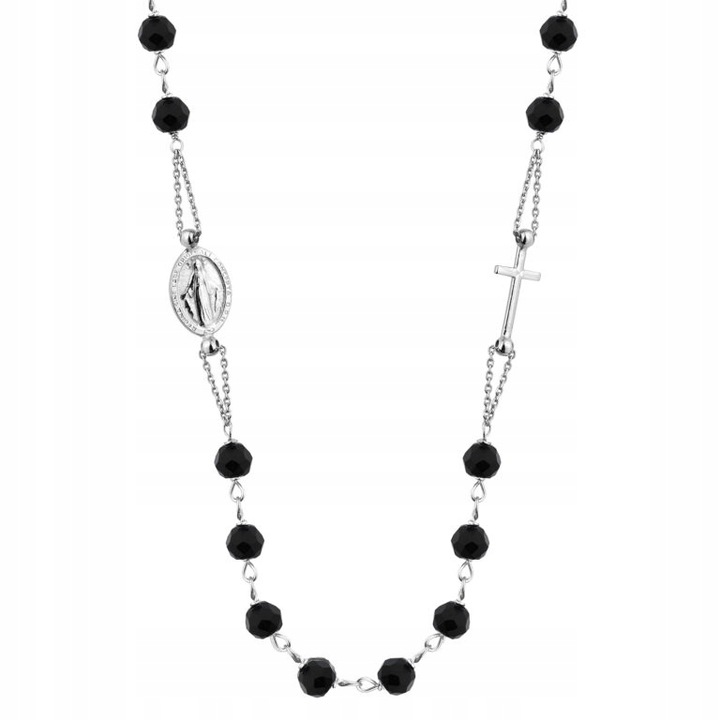 SREBRNY ŁAŃCUSZEK Z KAMIENIAMI, KRZYŻYKIEM I MEDALIKIEM 925 – 1,1MM 45cm