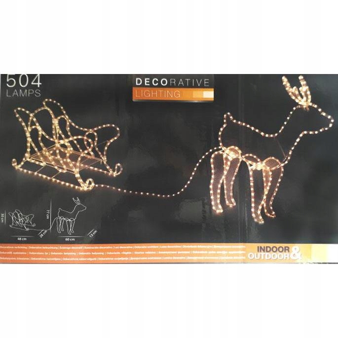 Renifer z Saniami 504 Led Zewnętrzny XXL ZAPRZĘG 230V Świecący Jelonek