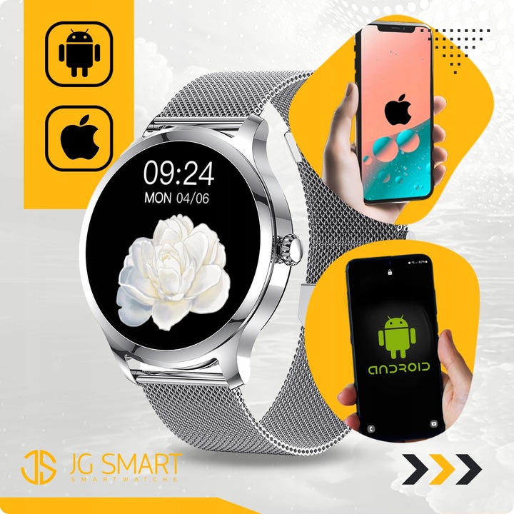 SMARTWATCH DAMSKI DLA KOBIETY MENU PL ROZMOWY SMART WATCH SREBRNY 2 PASKI