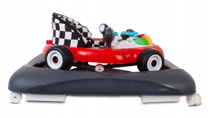 Interaktywny chodzik dla dzieci wyścigówka czerwono czarny