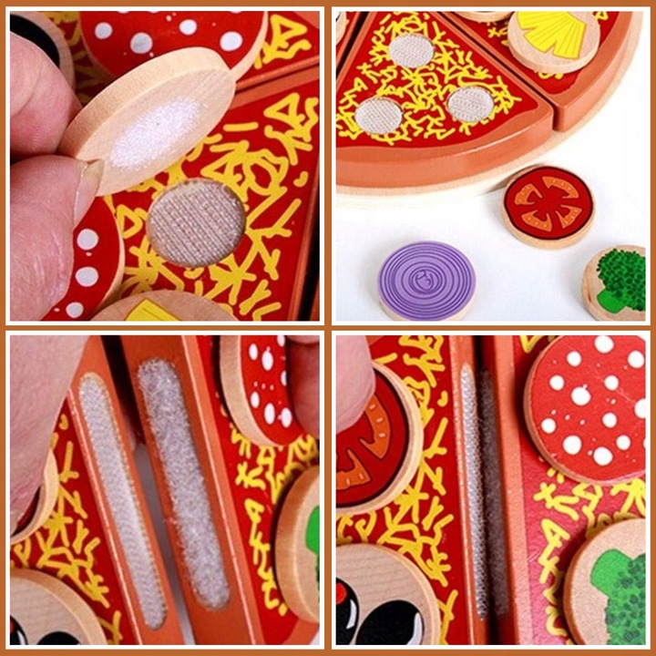 DREWNIANA PIZZA DO KROJENIA UKŁADANKA NA RZEP RZEPY AKCESORIA NÓŻ