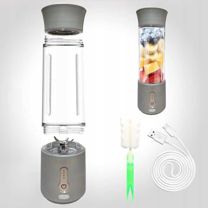 BLENDER KIELICHOWY DO SMOOTHIE I KOKTAJLI RECZNY beWell 500ml BEZPRZEWODOWY