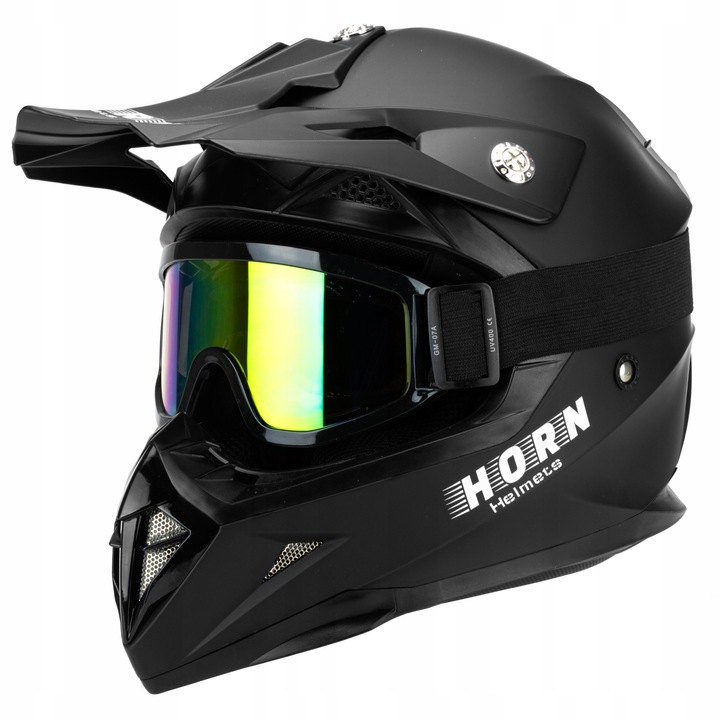 JUNIOR KASK MOTOCYKLOWY CROSS HORN QUAD + GOGLE XS (YS 48-49CM)