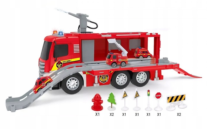 DUŻY WÓZ STRAŻACKI NA WODĘ STRAŻ POŻARNA DZWIĘKI
