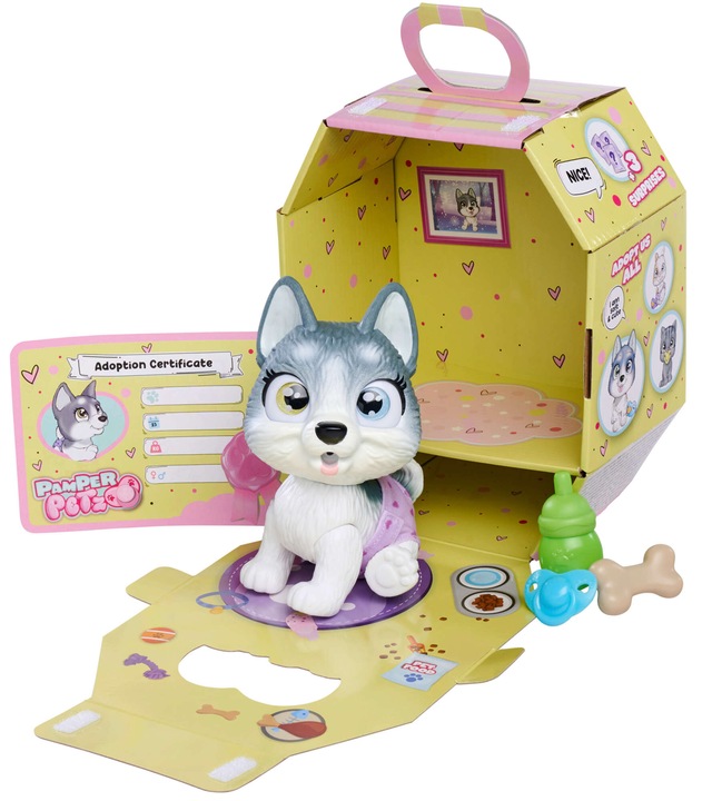 PAMPER PETZ PIESEK HUSKY PIJE SIKA PIELUSZKOWY GANG 20 CM + BUTELKA SMOCZEK
