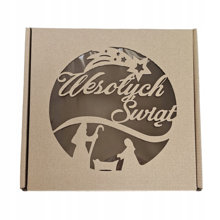 Pudełko Świąteczne Bożonarodzeniowe WESOŁYCH ŚWIĄT z okienkiem 200x200x100