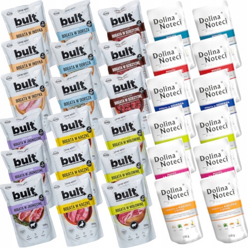 Zestaw karma mokra dla psa 30szt: 12x Dolina Noteci 150g + 18x Bult 100g