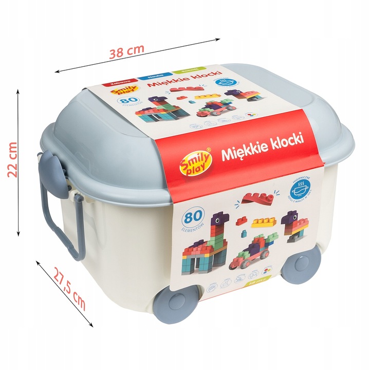 SMILY PLAY MIĘKKIE KLOCKI 80 elementów, klocki dla malucha +18 m-cy