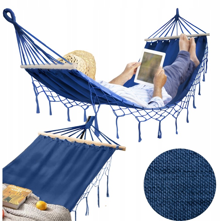 HAMAK BOHO Z POPRZECZKĄ JEDNOOSOBOWY OGRODOWY TURYSTYCZNY MAKRAMA MOCNY