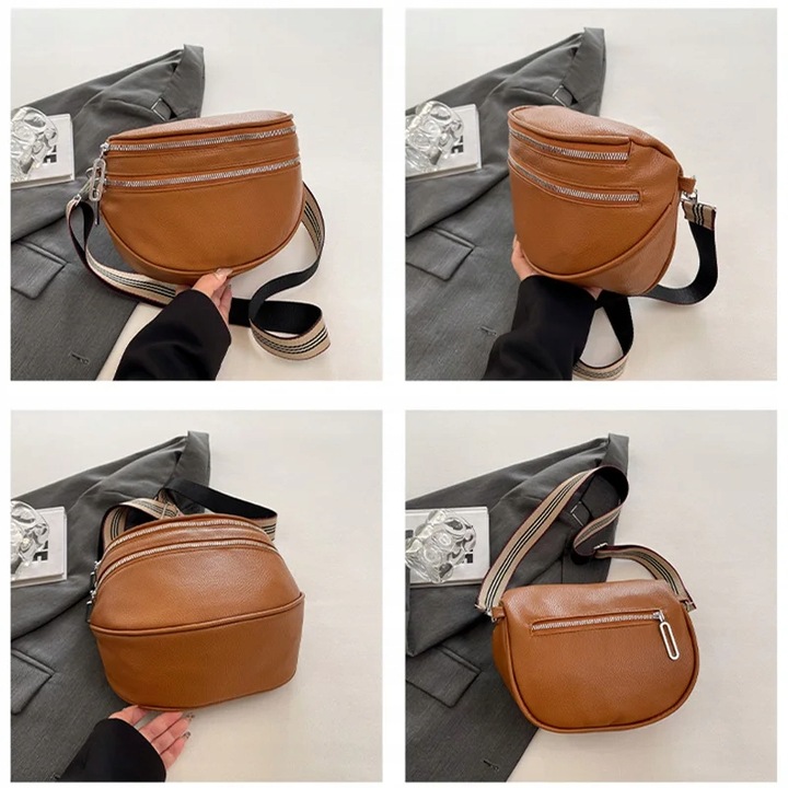 Torebka Damska Nerka BRĄZOWA Pojemna na Ramię Pasek Parciany Srebrny Zamek