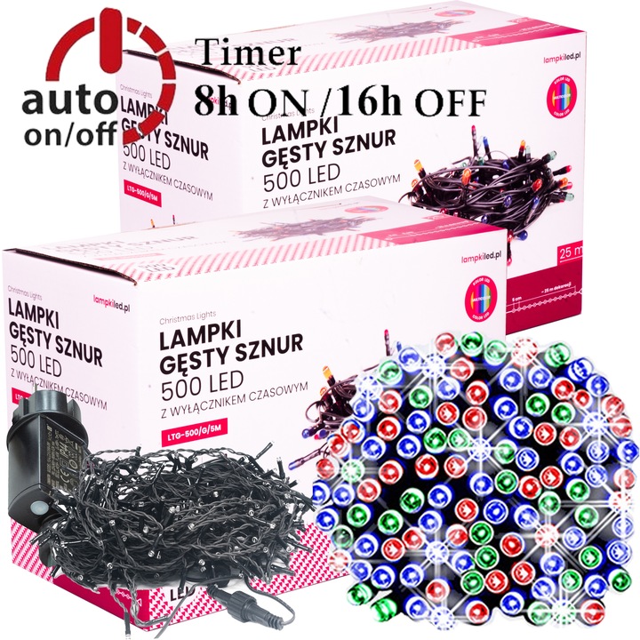 ZEWNĘTRZNE LAMPKI CHOINKOWE 1000 LED GĘSTE 50m KOLOROWE + FLESZ